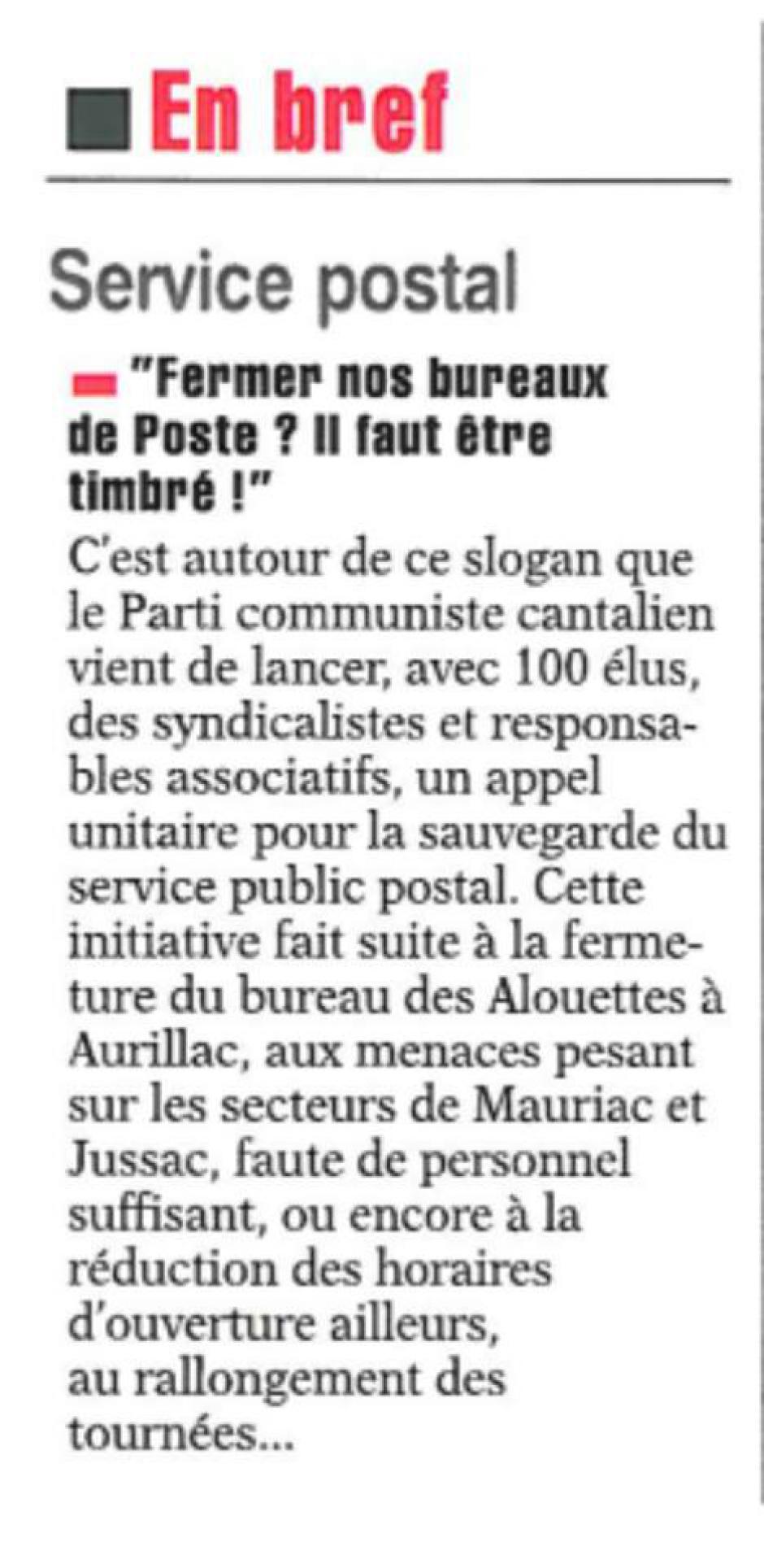 'L'Union du Cantal' du 13 Décembre 2016